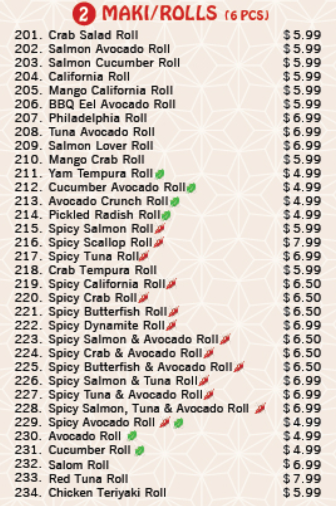 sushi menu